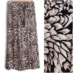 SKYE Pull-On Wide Split Leg Crop Ankle Pants Light Floral Feather Print Sz S